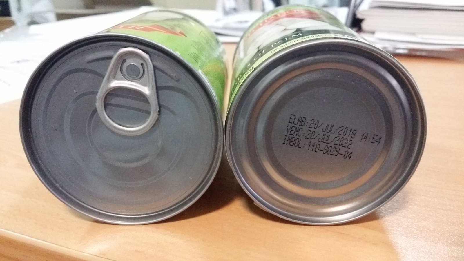 specification of the can with product heart of palm
