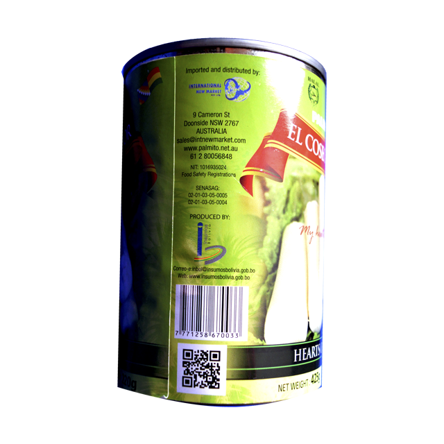 details of the can with product heart of palm