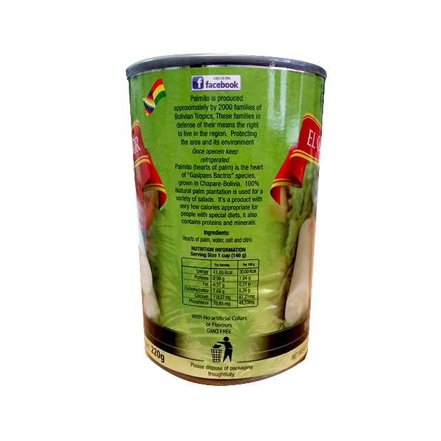 details of the can with product heart of palm
